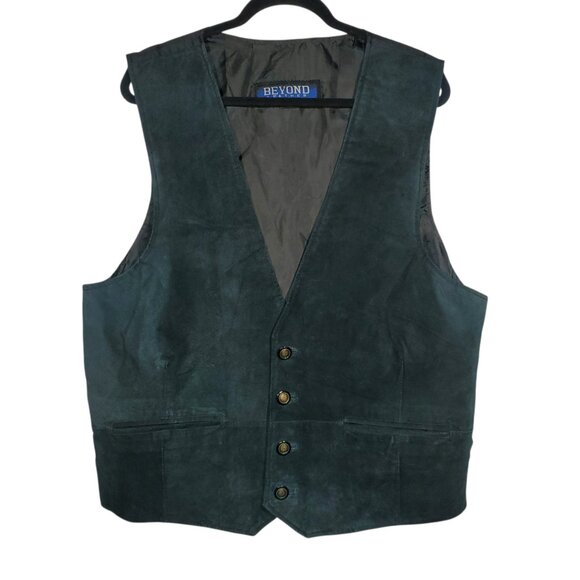 Beyond Leather Suede Vest Waistcoat Men's XL Black Western Rockabilly Steampunk - Picture 1 of 5